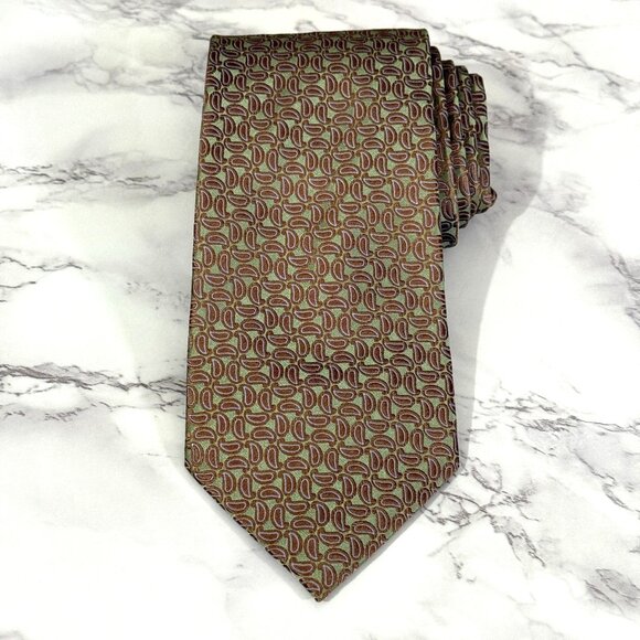 Handmade Setazone 100% Silk Tie  Brown Green Paisley Elegant Design Iridescent - Picture 14 of 14